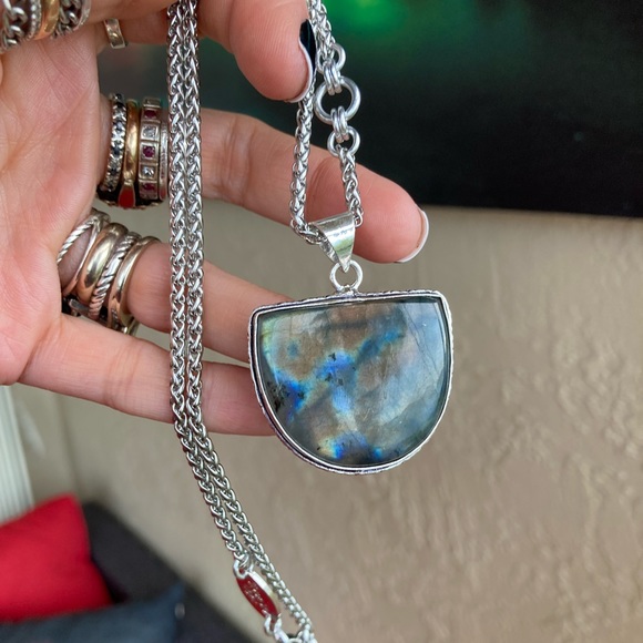 925 sterling silver overlay iridescent labradorite charm boho gemstone necklace - Picture 14 of 15